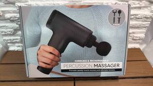 lot 144 image: Cordless Rechargeable Percussion Massager 6 Speed 4 Massage Heads 12V 24W