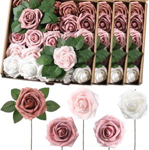 lot 20507 image: 100 Artificial Rose Flowers, Dusty Pink  Foam Roses with Stems for DIY