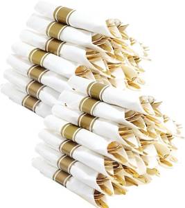lot 20512 image: 400Pcs Gold-Wrapped Disposable Silverware for Parties & Weddings, BPA Free