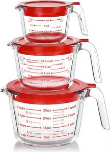 lot 20516 image: M MCIRCO 6-Piece Glass Measuring Cups with Lids (1, 2, 4 Cup)