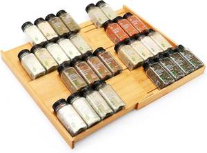 lot 20517 image: Bamboo Spice Drawer Organizer, 4-Tier Expandable Spice Rack (12-23)