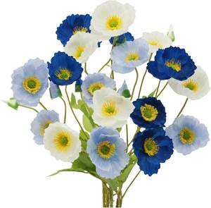 lot 20528 image: FERIAL 6pcs Artificial Poppy Flowers with Stems Silk Real-Touch Faux Poppies