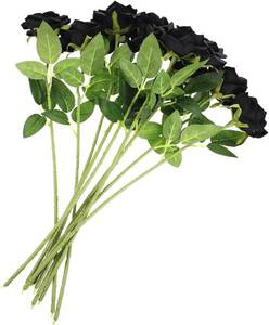 lot 20529 image: Artificial Rose Stems Black 9pcs - Party Flowers Bouquet for Home D cor