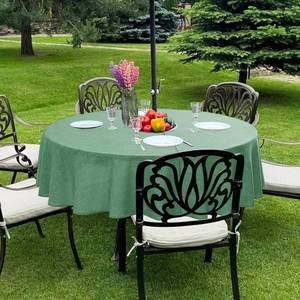 lot 20543 image: LUSHVIDA Outdoor Tablecloth with Umbrella Hole, 60in Round, Linen-Polyester