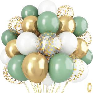 lot 20544 image: Sage Green Gold White Balloons for Baby Shower & Birthday Party   12in