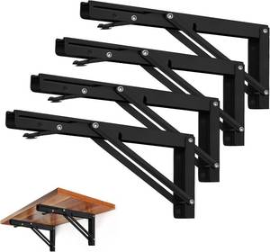 lot 20549 image: Storystore Folding Shelf Brackets, 12-Inch, 4-Pack, Black Stainless Steel
