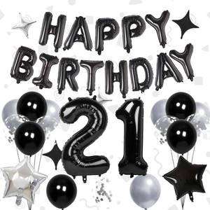 lot 20555 image: 32 Inch 21 Balloon Numbers with Banner, 16in Foil Letters, SilverBlack Stars