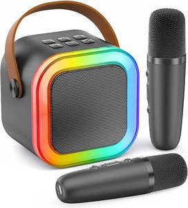 lot 20559 image: Mini Karaoke Machine, Portable Bluetooth Speaker & 2 Wireless Microphones
