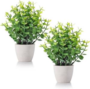 lot 20573 image: 2 Pack Ceramic Mini Fake Plants  Artificial Greenery for Bath, Home & Office