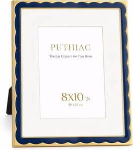 lot 20577 image: 8x10 Enamel Picture Frame, Gold Edge, Midnight Navy  Enamel Inlay, Glass