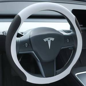 lot 20586 image: Uxcer Nappa Leather Steering Wheel Cover for Tesla Model 3Y, White