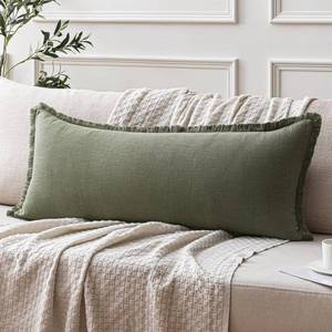 lot 20588 image: ANRODUO Decorative Linen Fringe Pillow Covers 14 36 Olive Green, 1 Pack