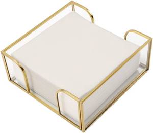 lot 20597 image: Cocktail Napkin Holder, Gold Square for 5x5 Napkins, Glass Holder