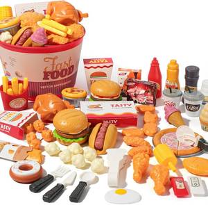 lot 20598 image: 80pc Pretend Play Food Set for Kids, Ages 3-5, Fast Food Pizza, Ice Cream
