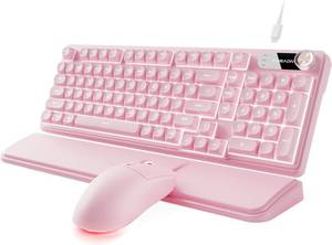 lot 20600 image: EWEADN Wired Keyboard & Mouse Combo with Detachable Wrist Rest - Pink