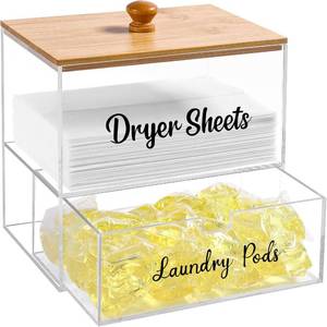 lot 20620 image: Acrylic Laundry Pods Container and Dryer Sheet Holder Set with Bamboo Lid