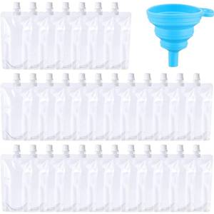 lot 20621 image: Patelai 150-Piece Plastic Liquid Pouches, Reusable Travel Bags with Funnel