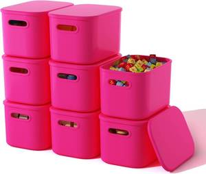 lot 20625 image: ORGIDOL 8-Pack Pink Stackable Storage Bins with Lids, Handles, for Shelves