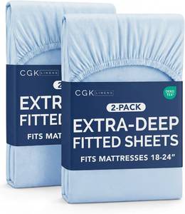 lot 20629 image: 2 Pack Extra Deep Twin Fitted Sheets with Extra Deep Pockets - Light Blue
