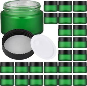 lot 20638 image: Glass Jars with Lids, Airtight Eco Cosmetic Containers, 1oz (Green Frosted)