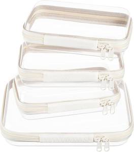 lot 20645 image: 4 Pcs Clear Zipper Pouches, Hard Shell Case Toiletry Bag Travel Ivory