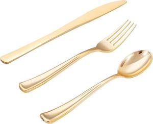 lot 20661 image: 500Pcs Gold Plastic Silverware Set, Disposable - 250F125S125K