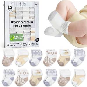 lot 20665 image: Organic Cotton Blend Newborn Baby Socks 0-6 M Unisex, 12 Pairs, Grips