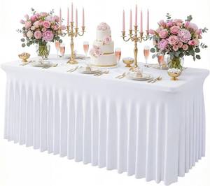 lot 20683 image: White Spandex Tablecloth for 6ft Rectangle Tables, 30x72 Stretch Fitted