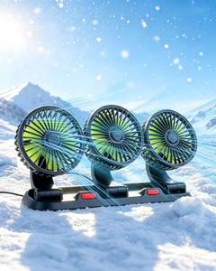 lot 20689 image: aletbo 12V Car Fan, Triple-Head, 360  Adjustable, 2 Settings, Dashboard Fan