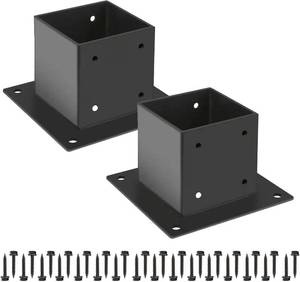 lot 20690 image: 4x4 Post Base (2 pcs) Deck Brackets, 3.5x3.5 in Thick Steel Fence Anchor