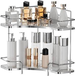lot 20693 image: Seoneiro 2-Tier Corner Bathroom Counter Organizer, Cosmetic Skincare Tray