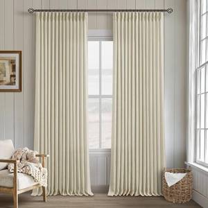 lot 20695 image: Beige Pinch Pleated Linen Curtains 120 Inches, 2 Panels  Semi-Sheer