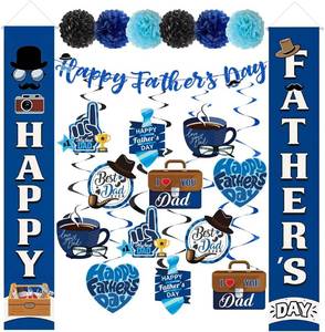 lot 20697 image: Fathers Day Decorations Kit with Banner, 12 Swirls, 6 Pom-Poms