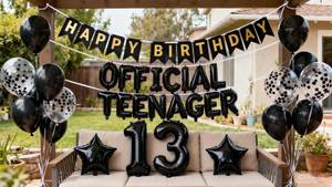 lot 20698 image: Teenager 13th Birthday Decor Black for Boys - 13 Foil Balloons
