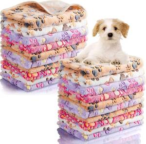 lot 20699 image: Chumia 40 Pcs Dog Blankets, Pink White Brown Paw, Fleece Puppy Blankets