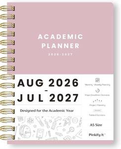 lot 20709 image: Academic Planner 2026-2027, A5 Pink Student Planner with Monthly Tabs