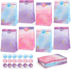 lot 20721 image: HEJIN 30Pcs Tie Dye Party Bags with Stickers, Pink & Purple Mermaid Unicorn