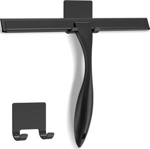 lot 20726 image: Stainless Steel Shower Squeegee with Adhesive Hook, 10, Black