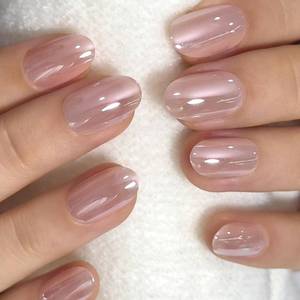 lot 20732 image: CurvLife Short Oval Chrome Nude Press-On Nails, Champagne Pearl, 32 PCS