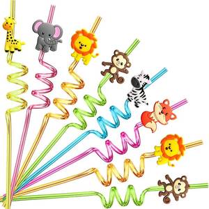 lot 20739 image: 24 Reusable Jungle Animal Plastic Straws for Lions Foxes Zebras   Supplies