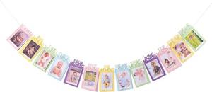 lot 20751 image: Rainbow First Birthday Photo Banner for Baby, 12 Month Photo Garland