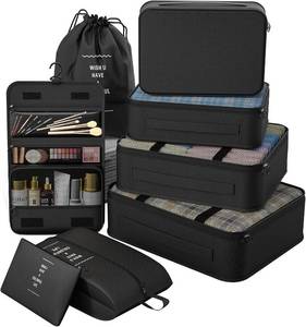 lot 20760 image: 8-Piece Packing Cubes for Travel with Shoe & Hanging Toiletry Bag (Black)
