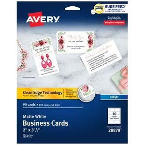 lot 20763 image: Avery Business Cards, Clean Edge, Matte White, 2 x 3.5, Inkjet, 90 Cards
