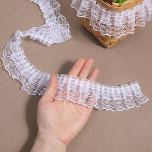 lot 20768 image: White Lace Ribbon, 2-Layer Pleated Edge Ruffle Trim, 1.8 x 11yd