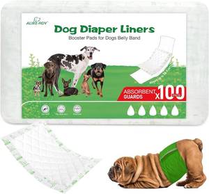 lot 20773 image: Dog Diaper Liners 100ct Super Absorption Booster Pads, Leak-Proof, Fits Most