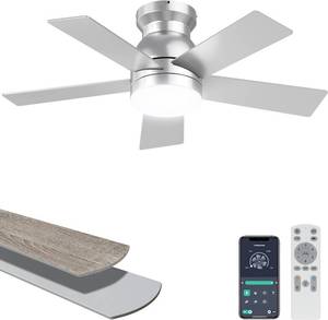 lot 20789 image: Ohniyou 32 Silver Low Profile Ceiling Fan, RemoteAPP Control.