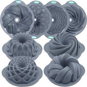 lot 20799 image: Tongjude 4-Piece Silicone Fluted Cake Pans, 91012-Cup, Non-Stick, Grey