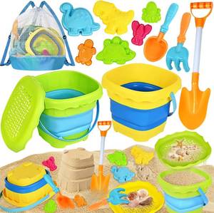 lot 20804 image: Beach Sand Toys for Kids with Bucket  Shovels, Mesh Bag, 6 Molds, 11 pcs