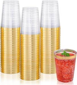 lot 20807 image: DaYammi 200 Pack Gold Plastic Cups, 10 oz, Gold Rim Disposable Tumblers