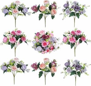 lot 20809 image: 8 Pack Peonies Artificial Flowers Centerpieces, Multicolor for Wedding Decor